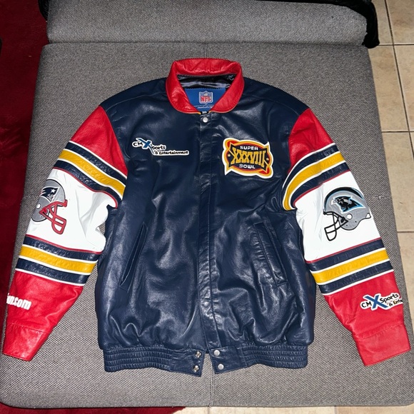 Rare NFL Super Bowl XXXVIII Leather Bomber Jacket - Multicolor XXL 2XL - Picture 2 of 6